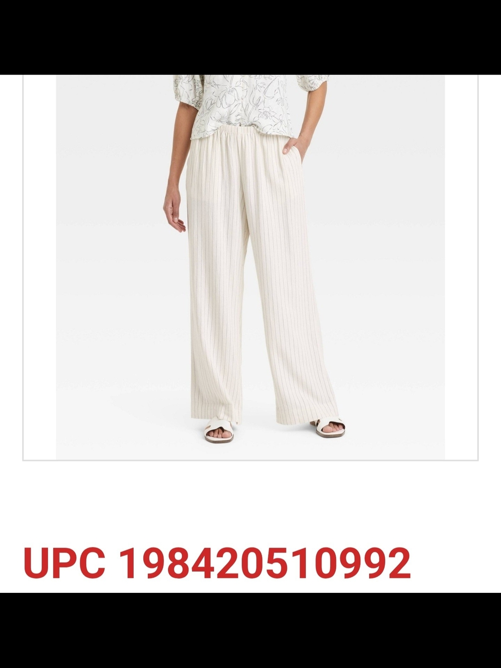 a new day Cream Wide-Leg Drawstring Pants with Subtle Pinstripe